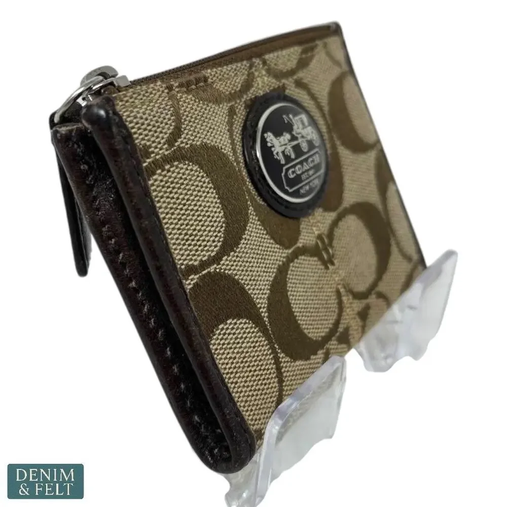 Coach‎ Signature Canvas Zip Coin Pouch with Pink Lining & Key Ring Chain